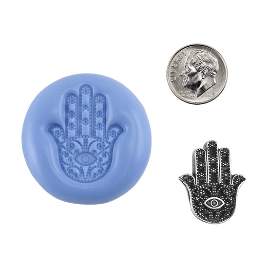 Ready Mold - Hamsa  Blue Ready Mold, Silver Sample with Dime