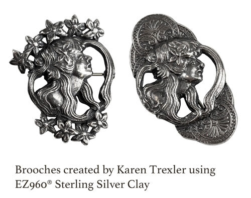 Ready Mold - Wild Child brooches created by Karen Trexler using EZ960 Sterling silver clay