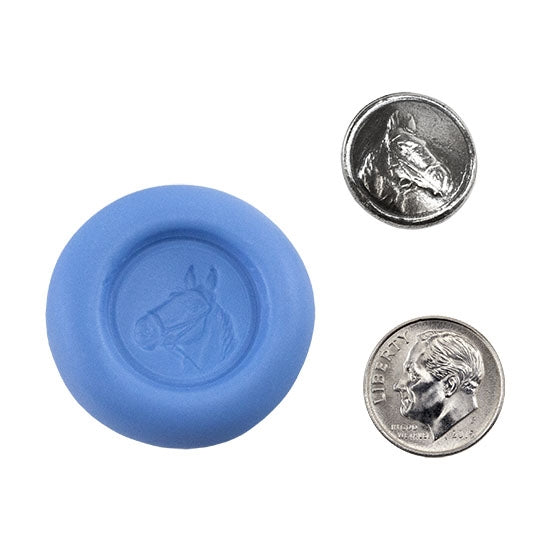 Ready Mold - Equine Mug Shot  Blue Ready Mold, Silver Sample with Dime