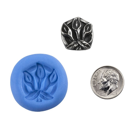 Ready Mold - Calla Lilly Crest  Blue Ready Mold, Silver Sample with Dime  Blue Ready Mold, Silver Sample with Dime