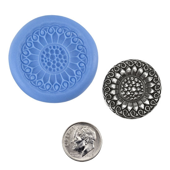 Ready Mold - Fanciful Flower  Blue Ready Mold, Silver Sample with Dime