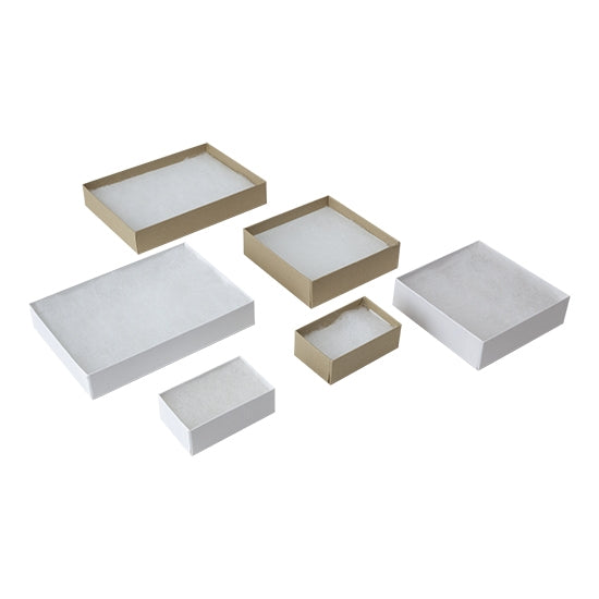 open Jewelry Boxes  Package and protect your finest jewelry with your choice of white swirl or kraft boxes. All boxes include a white cotton, non-tarnishing, polyester fiber to help keep your favorite jewelry safe. Great for storage or gift giving. Available in multiple sizes.