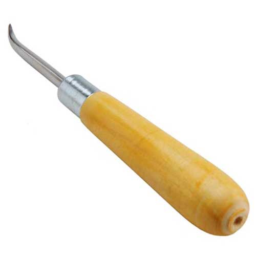 Curved Burnisher - Wide steel coated tip with wooden handle