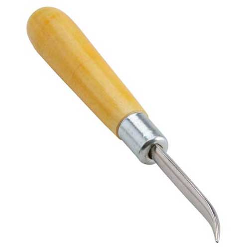 Curved Burnisher - Wide steel coated tip with wooden handle