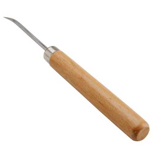 Curved Burnisher - Slim - hardened steel tip with wood handle