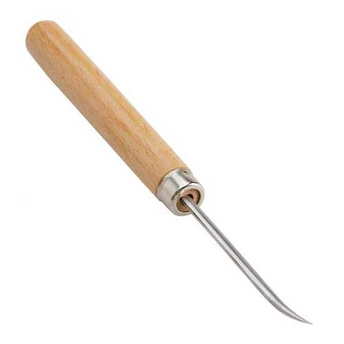 Curved Burnisher - Slim - hardened steel tip with wood handle