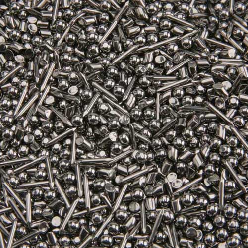 Jewelry Finishing Mix - Stainless Steel Shot - 1lb Our stainless steel shot is a mix of pins, cones, rounds and cuts. All these shapes are necessary for a good polish. Avoid mixes without pins. Pins are the most expensive of the shapes, but are the most important as they get into the tiny crevices that other shapes cannot. Using a stainless steel shot is important to avoid rust. Using a steel shot (notice the word stainless is missing) will result in shot that rusts quickly