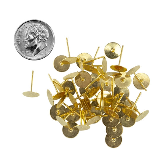 10 Brass Earring Stud Findings with dime