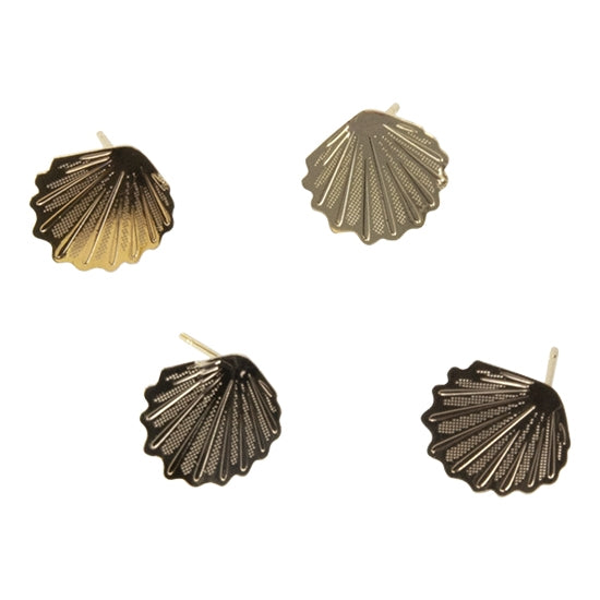 4 Brass Stud Earring Finding - Scallop Shell, Loop - 18k Gold Plated