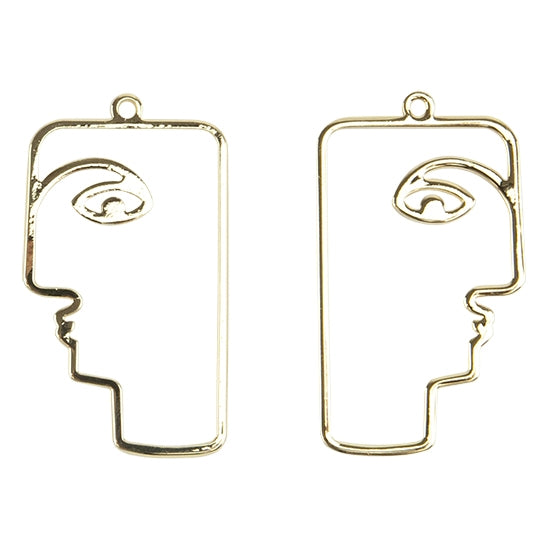 2 Brass Pendants - Face - 18k Gold Plated