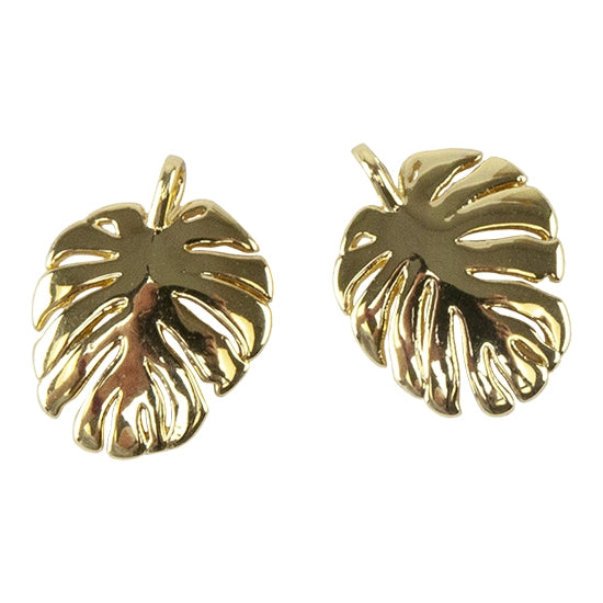 2 Brass Pendants - Monstera Leaf - 18k Gold Plated