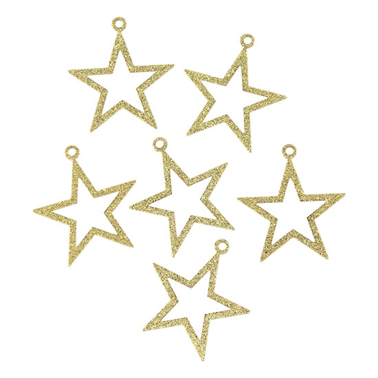 6 Brass Pendants - Star - 18k Gold Plated