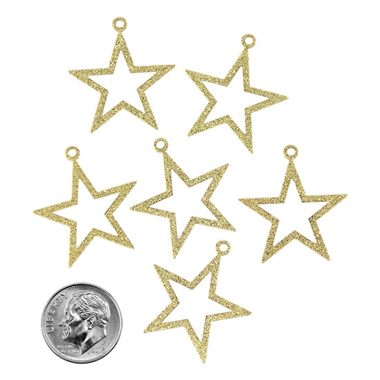 6 Brass Pendants - Star - 18k Gold Plated with dime