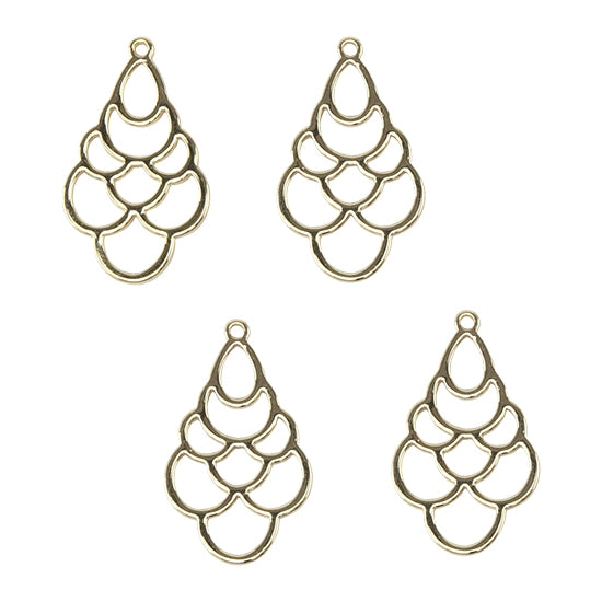 4 Brass Pendants - Moon Drops - 18k Gold Plated