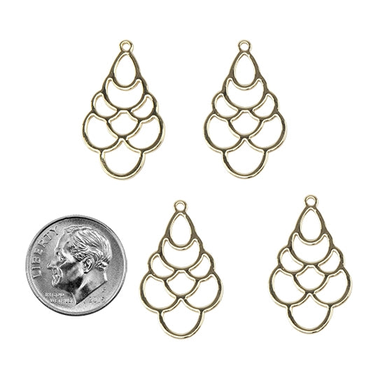 4 Brass Pendants - Moon Drops - 18k Gold Plated with dime