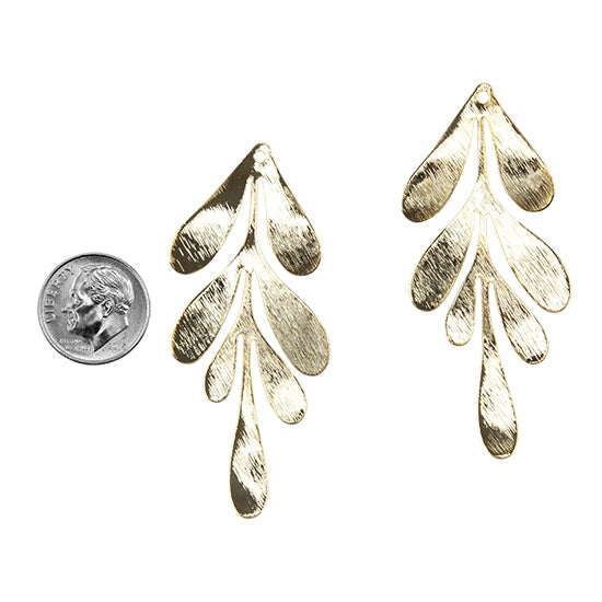 2 Brass Pendants - Big Leaf with dime