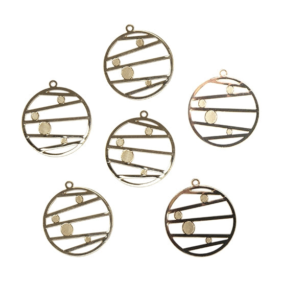 6 Brass Pendants - Round Planet