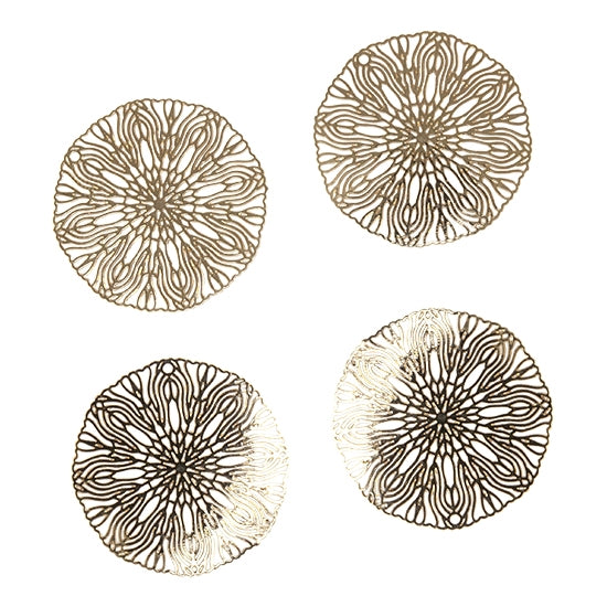 4 Brass Pendants - Etched Flower 