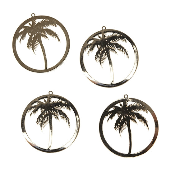 4 Brass Pendants - Coconut Tree