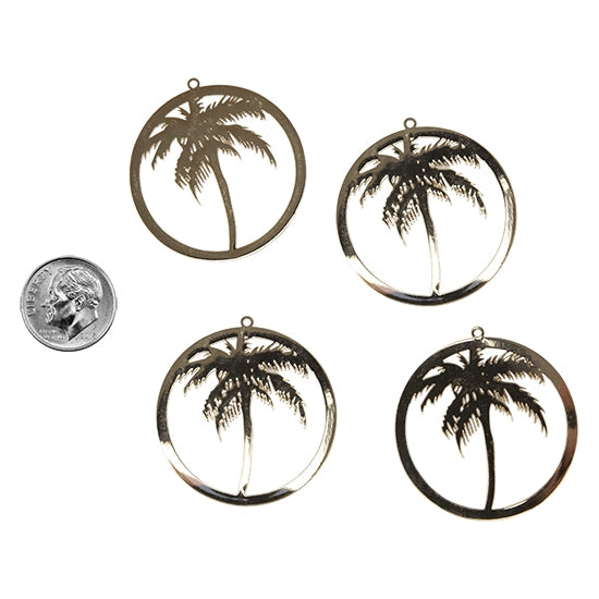 4 Brass Pendants - Coconut Tree with dime