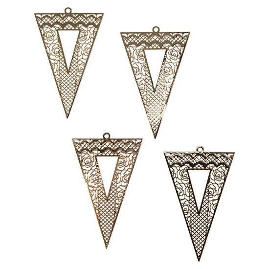 4 Brass Pendants - Triangle