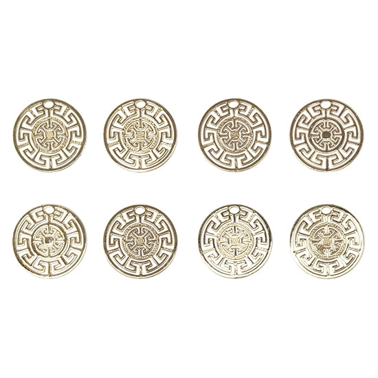 8 Brass Pendants - Aztec Round