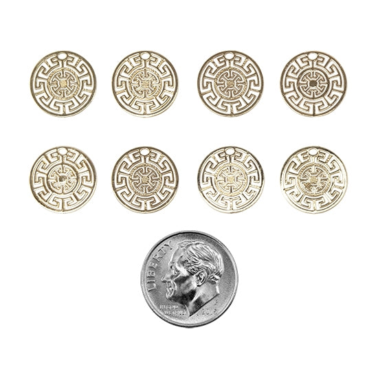 8 Brass Pendants - Aztec Round with dime