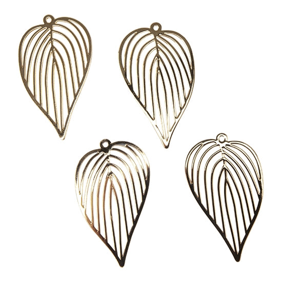 4 Brass Pendants - Philodendron Leaf 