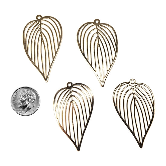 4 Brass Pendants - Philodendron Leaf  with dime