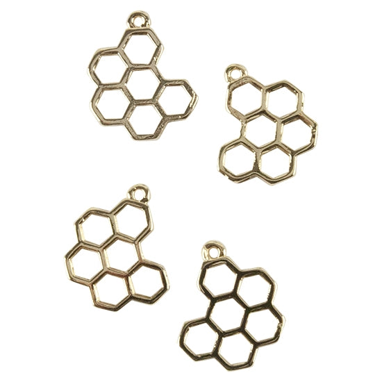 4 Brass Pendants - Honeycomb 18k Gold Plated