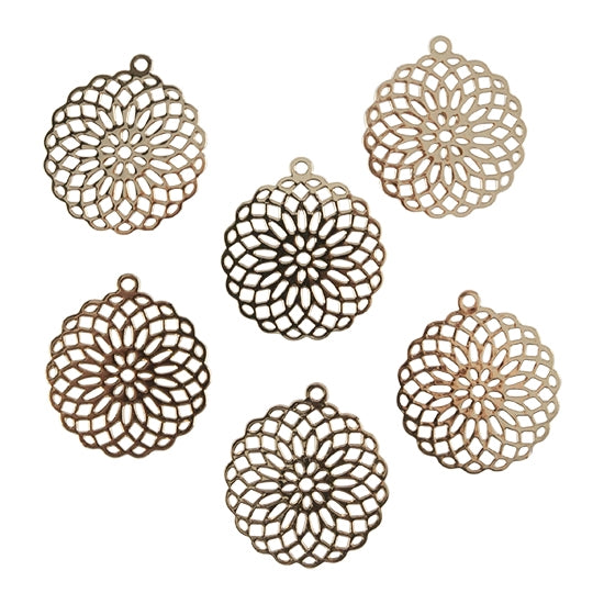 6 Brass Pendants - Spirograph Round