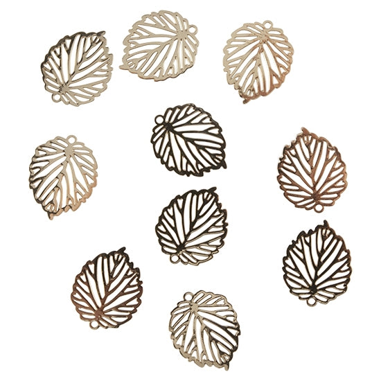 10 Brass Pendants - Etched Leaf Gold Plated