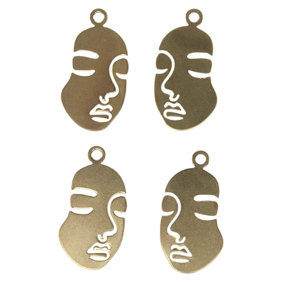 4 Brass Pendants - Face