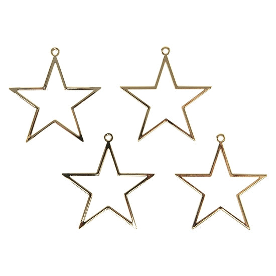 4 Brass Pendants - Star 18k Gold Plated