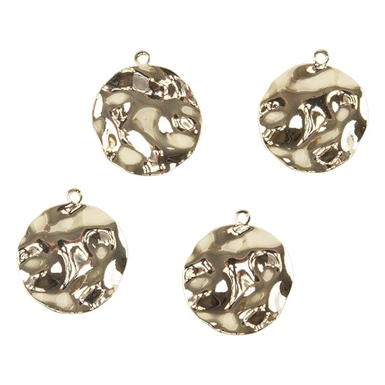 4 Brass Pendants - Wavy Round 18k Gold Plated