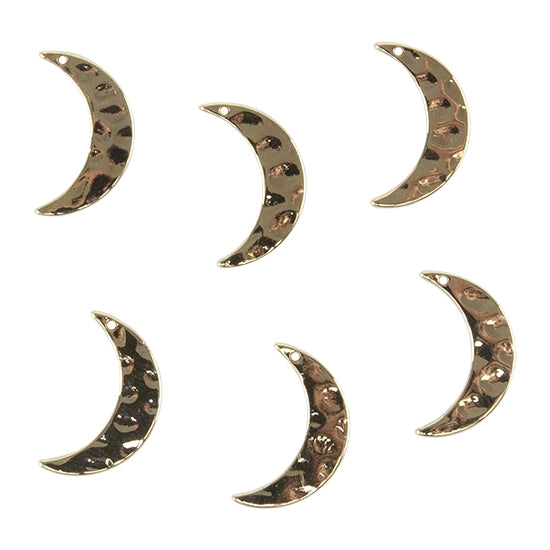 6 Brass Pendants - Moon 18k Gold Plated