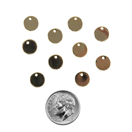 10 Brass Charms - Small Round 18k Gold Plated with dime