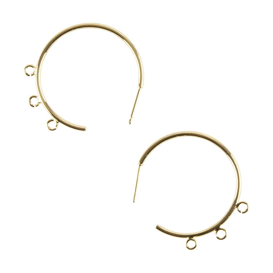 2 Brass Stud Half Hoop with Loops - 18k Gold Plated