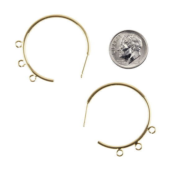 2 Brass Stud Half Hoop with Loops - 18k Gold Plated with dime