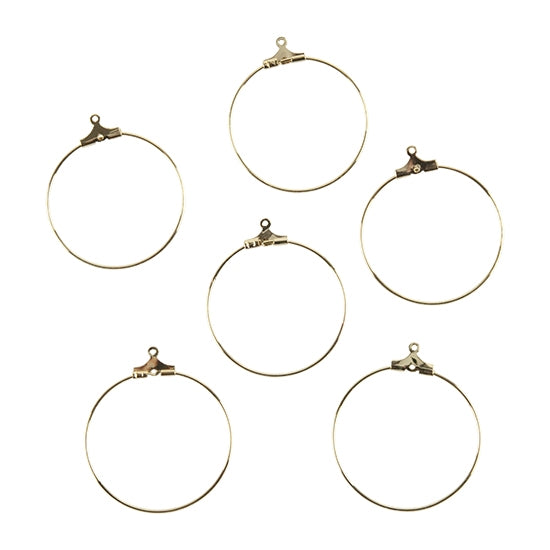 6 Brass Pendants - Hoops 18k Gold Plated