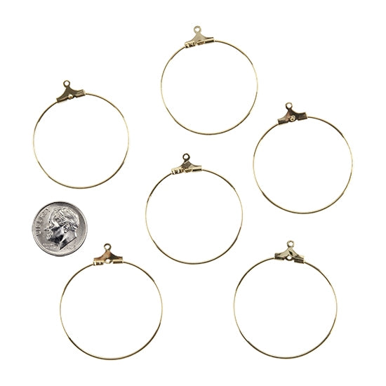 6 Brass Pendants - Hoops 18k Gold Plated with dime