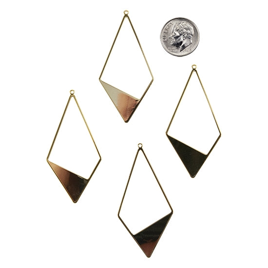 Brass Pendants - Rhombus - 18k Gold Plated - Pkg/4