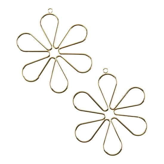 2 Brass Pendants - Flower - 18k Gold Plated