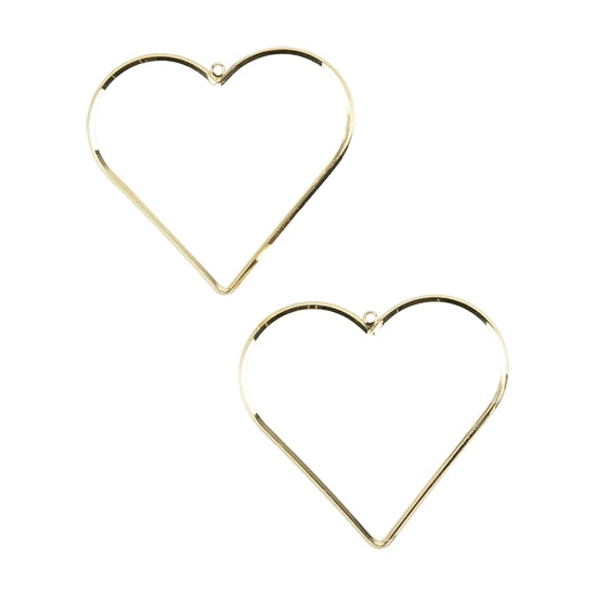 2 Brass Pendants - Heart 18k Gold Plated