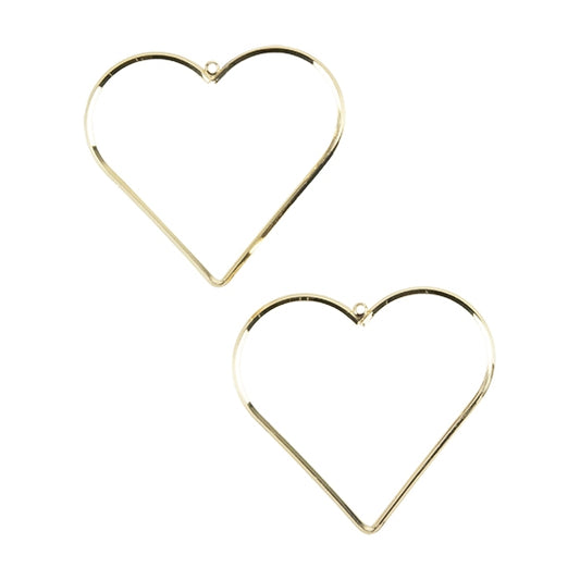 2 Brass Pendants - Heart 18k Gold Plated