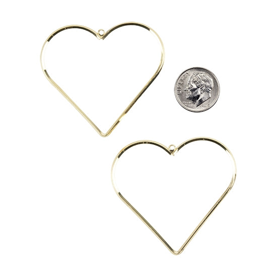 2 Brass Pendants - Heart 18k Gold Plated with dime