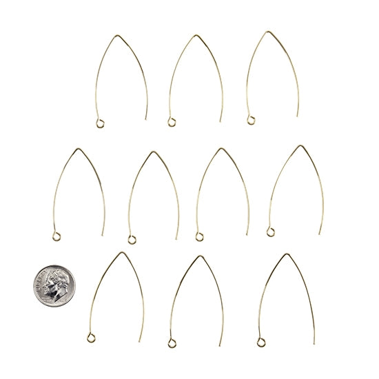 Stainless Steel Earring Hooks - Golden Color - Pkg/10 with dime