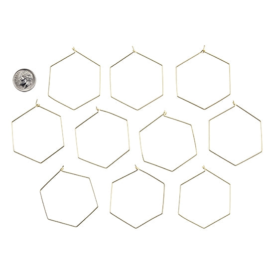 10 Brass Earring Hook Pendants - Hexagon - 18k Gold Plated with dime