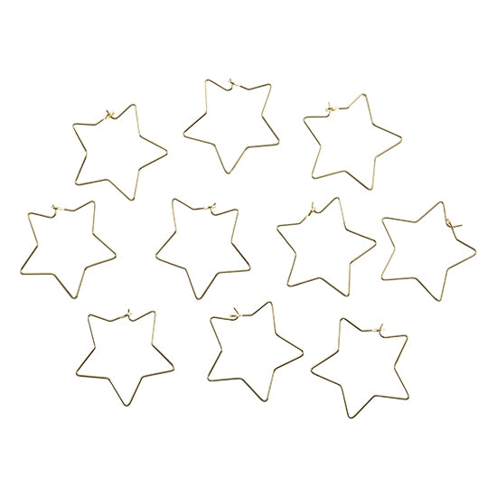 10 Brass Earring Hook Pendants - Star - 18k Gold Plated 