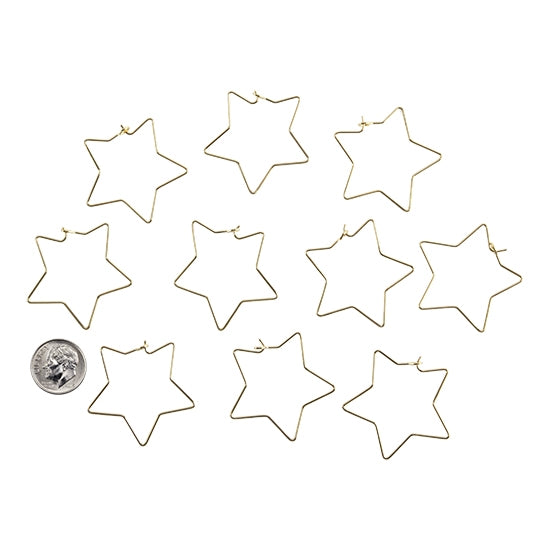 10 Brass Earring Hook Pendants - Star - 18k Gold Plated with dime